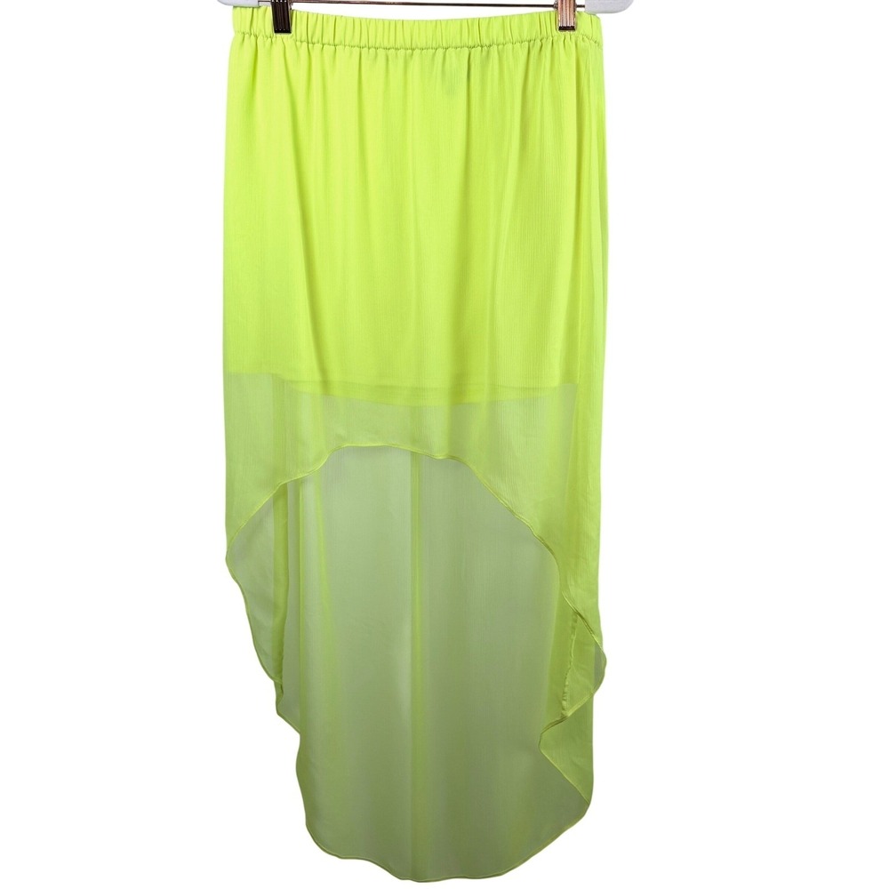 Express Neon Yellow/Lime Chiffon High Low Maxi Skirt M Sheer Festival Y2K Style